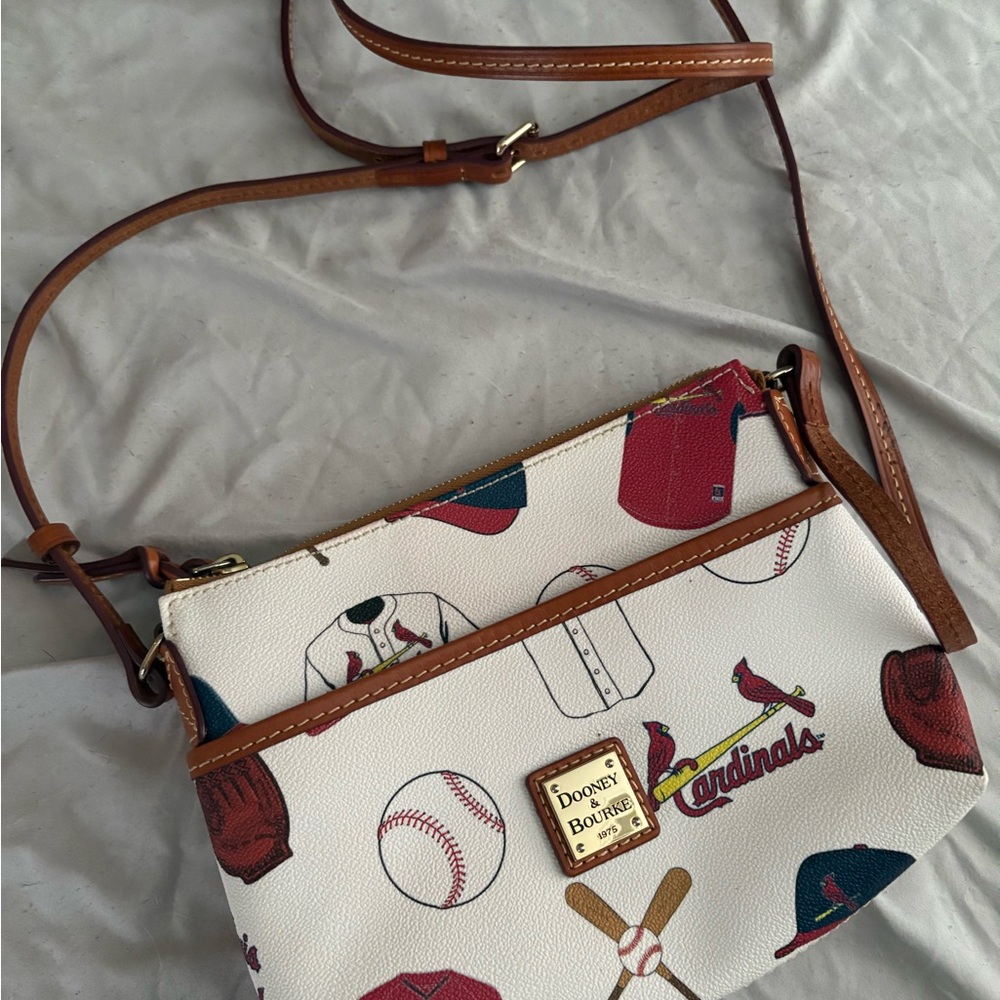 Dooney & Bourke White and Brown Crossbody Bag with Gold-Tone Hardware